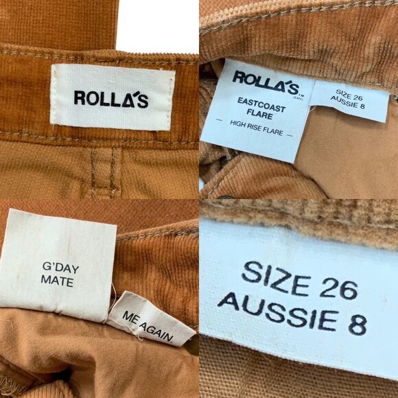 Rollas Eastcoast Flare Pant 26 Tan Corduroy High Rise Zip Fly Bohemian Fall - Picture 5 of 12